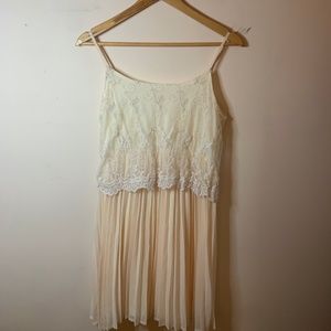 Pink and cream pleated skirt camisole dress